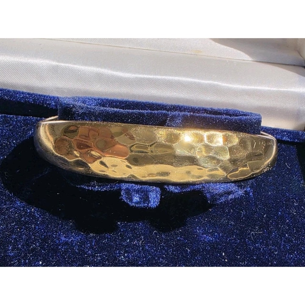 Vintage SJC Brass Cuff Bracelet Hammered Gold Tone Anchor Mark 70s Boho No box